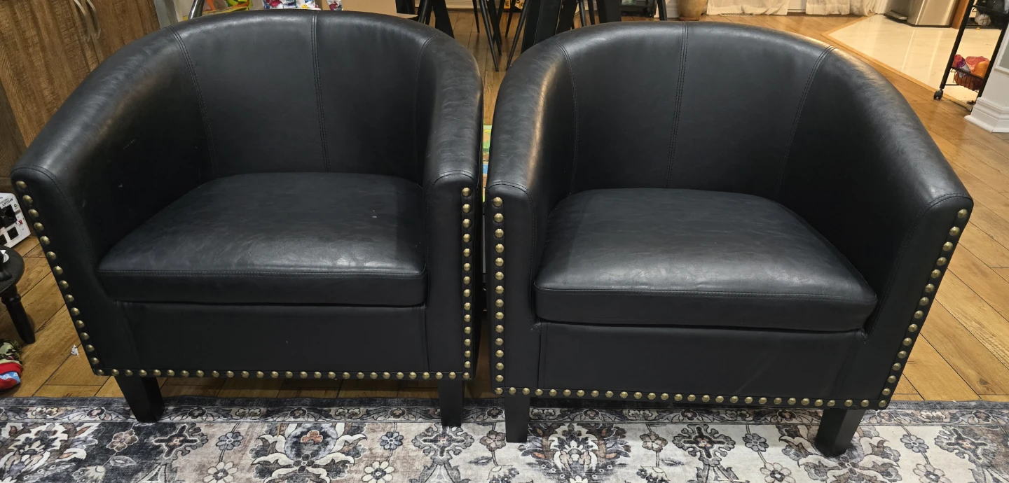 Two Black Faux Leather Barrel Accent Chairs - photo 2