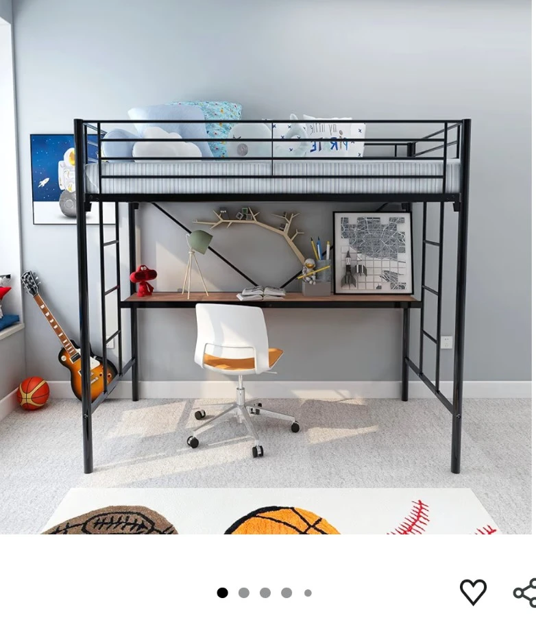 Black metal Twin Loft Bed with Desk