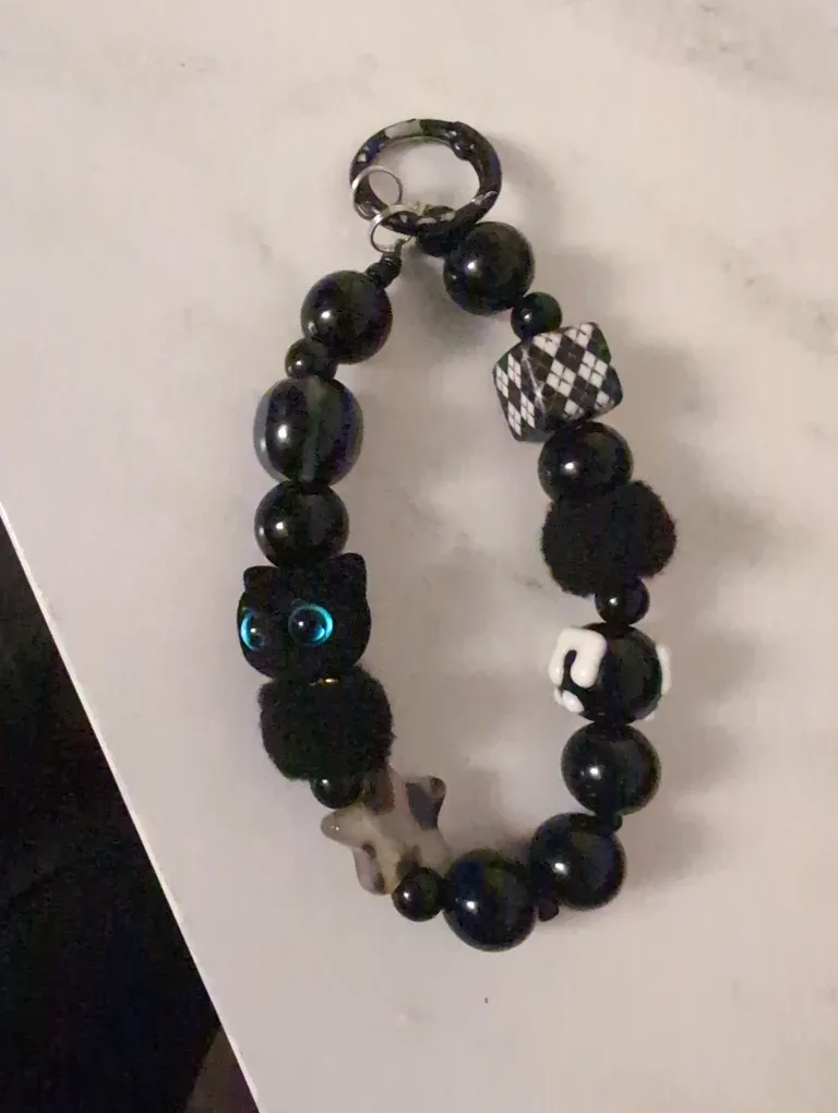 Black Beaded Phone Charm #Cleanout