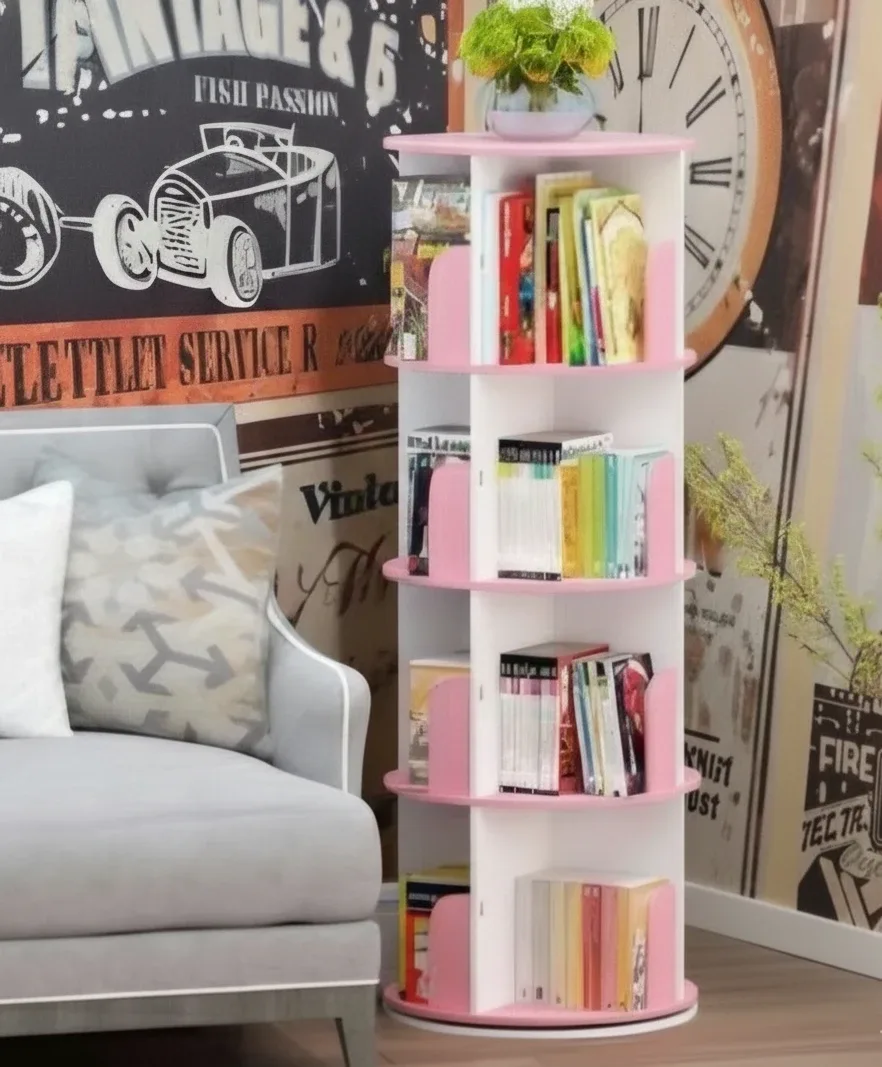 Rotating Bookshelf - Pink & White