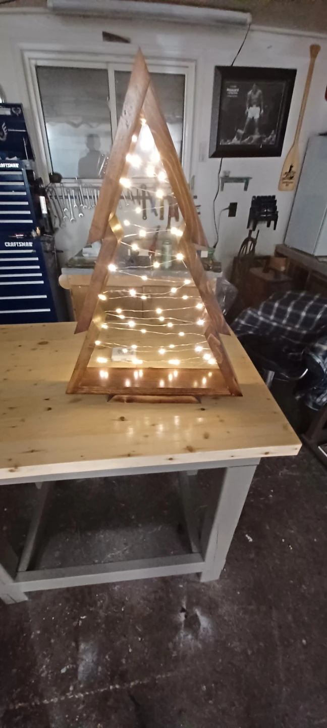 Handmade Wooden Christmas Tree with Lights