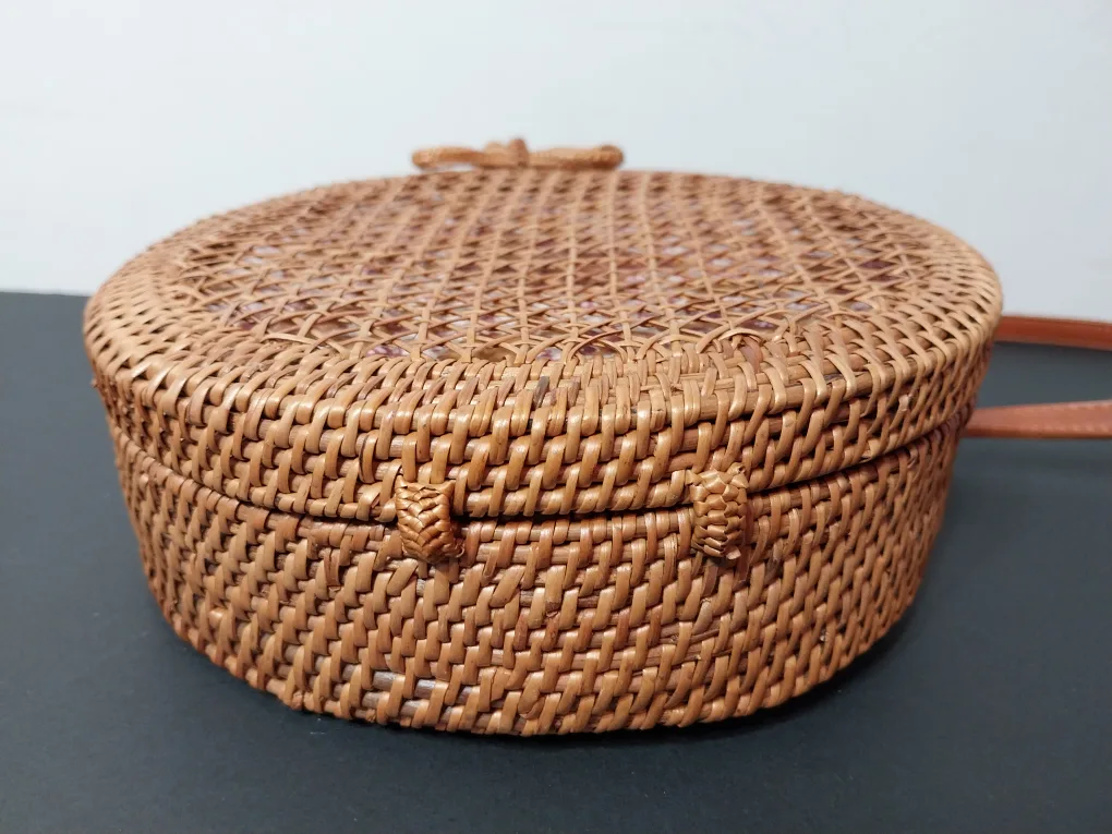 Anthropologie Round Woven Rattan Boho Crossbody Bag image indicator(5)