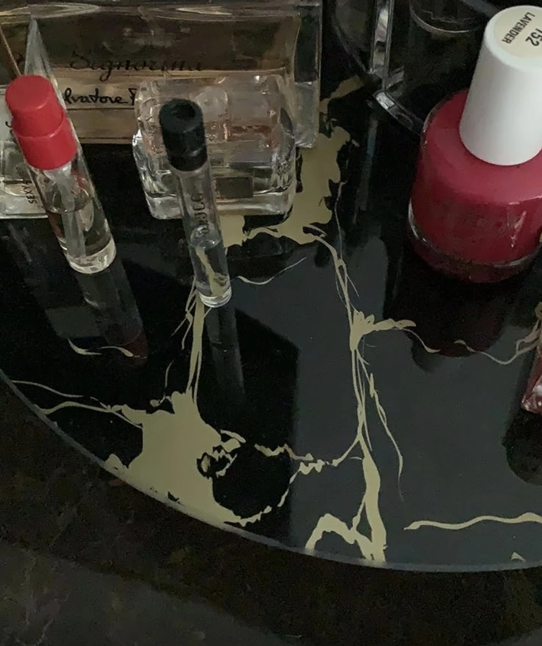🥕Decorative tempered glass vanity tray with Gold Stand - photo 2