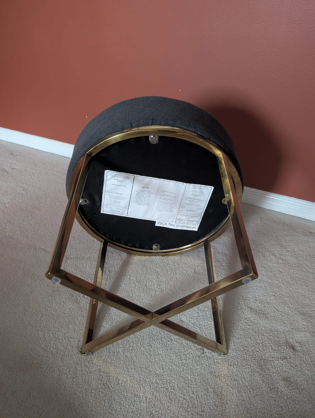 Grey Round Ottoman Stool with Gold Legs - photo 3