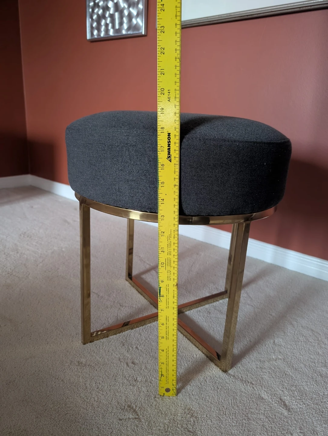 Grey Round Ottoman Stool with Gold Legs - photo 5
