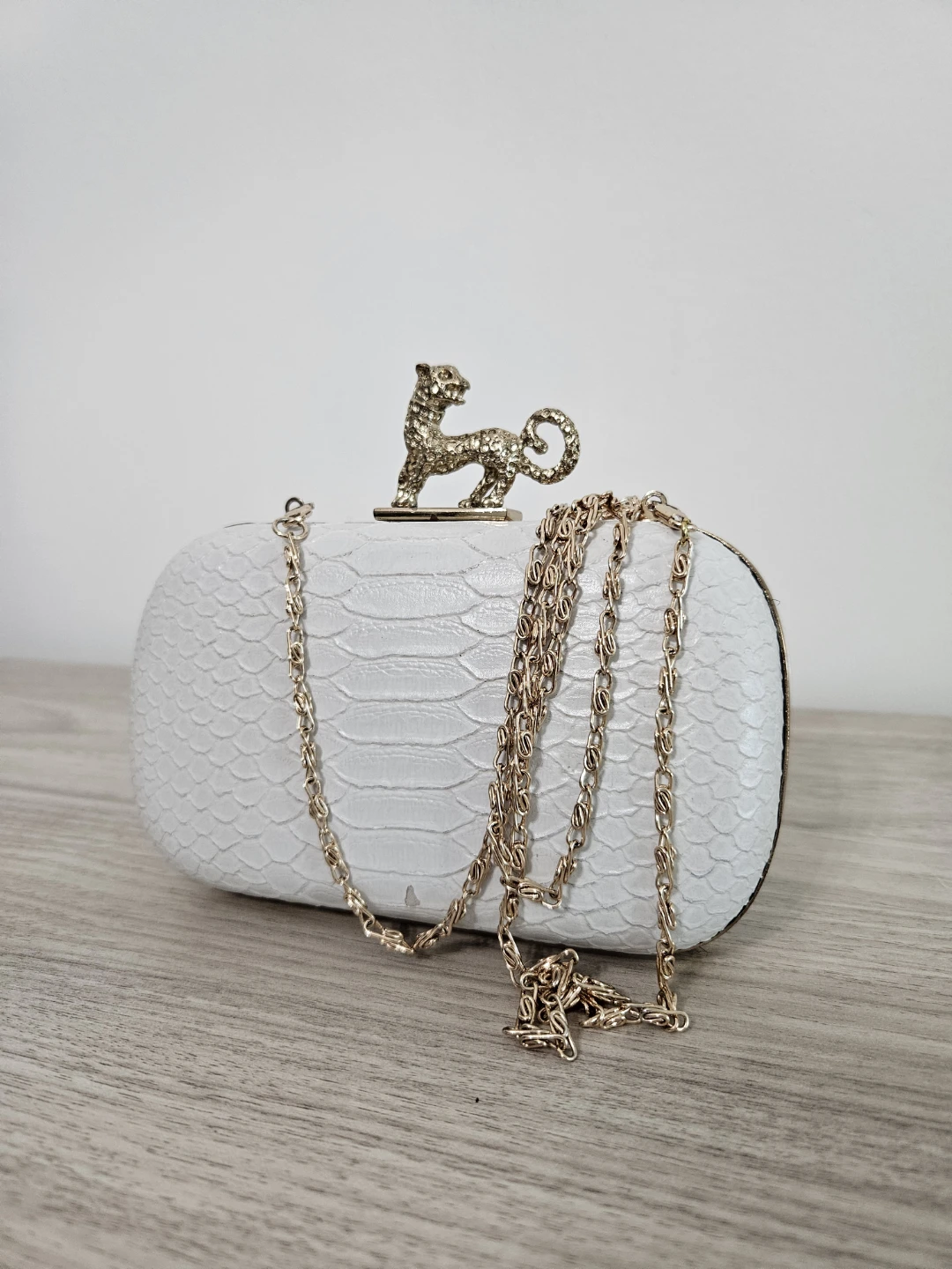 ALDO White Faux Leather Gold Chain Clutch