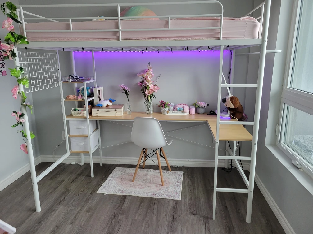 White Loft Bed with Desk