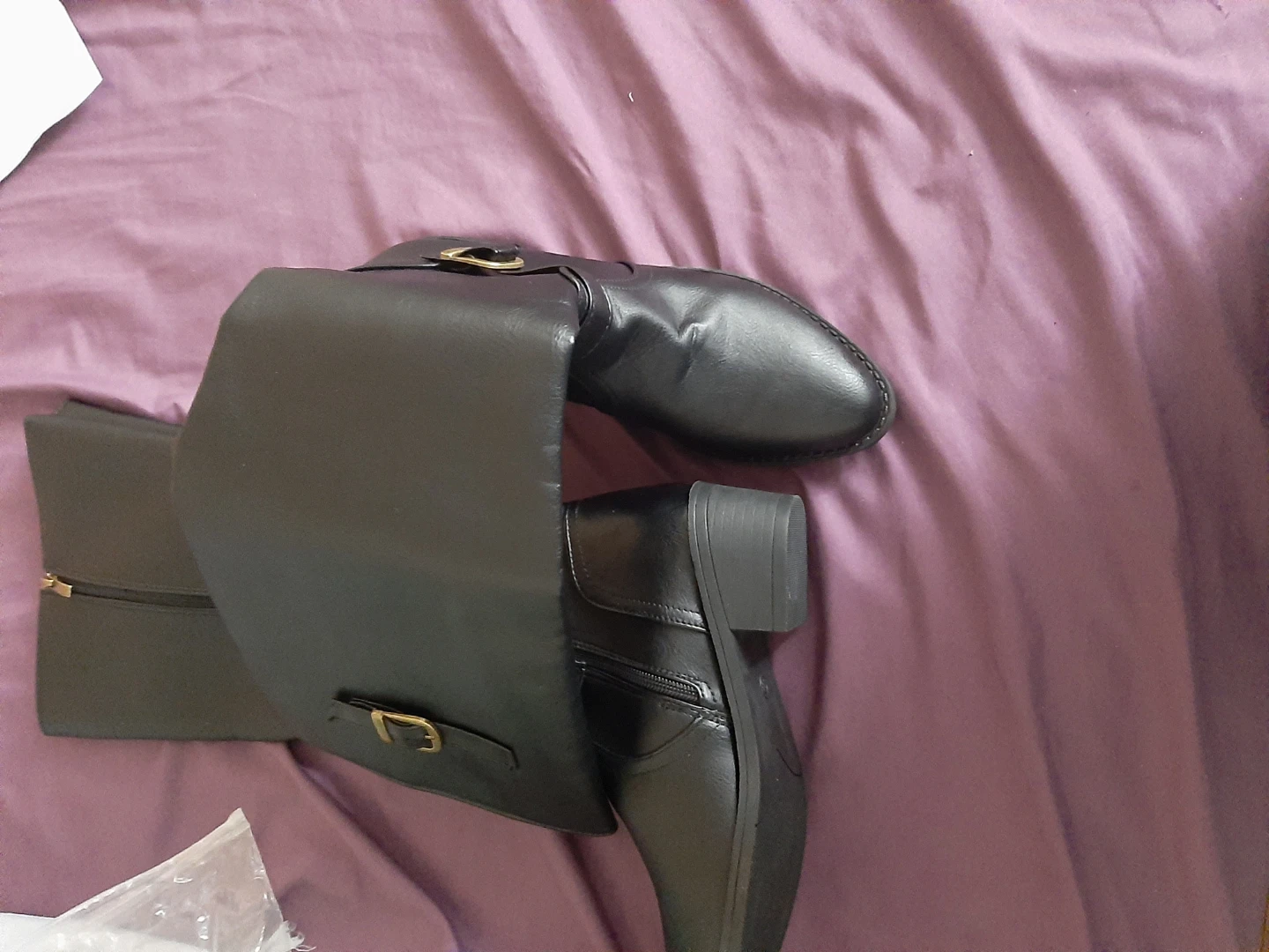 Black Knee-High Boots with Buckle Detail