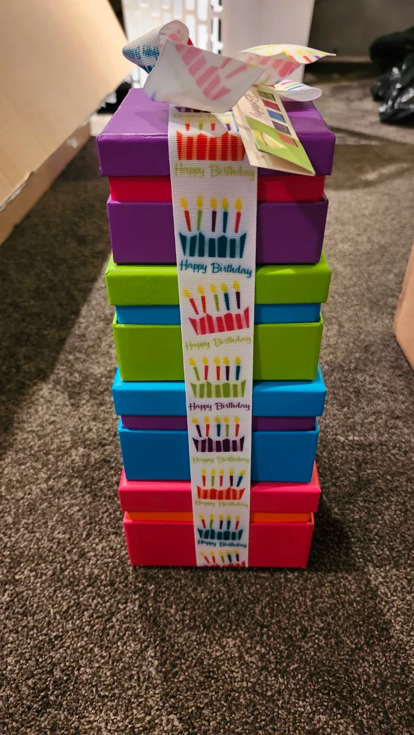 Stack of colourful gift boxes