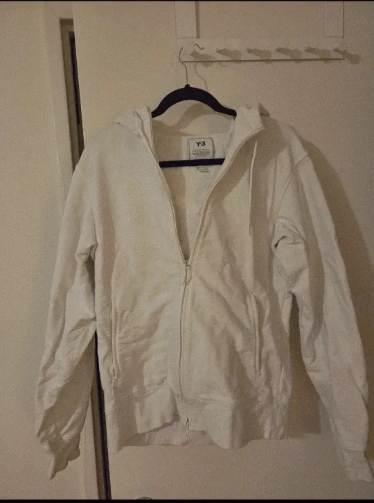 Y-3 White Zip-Up Hoodie