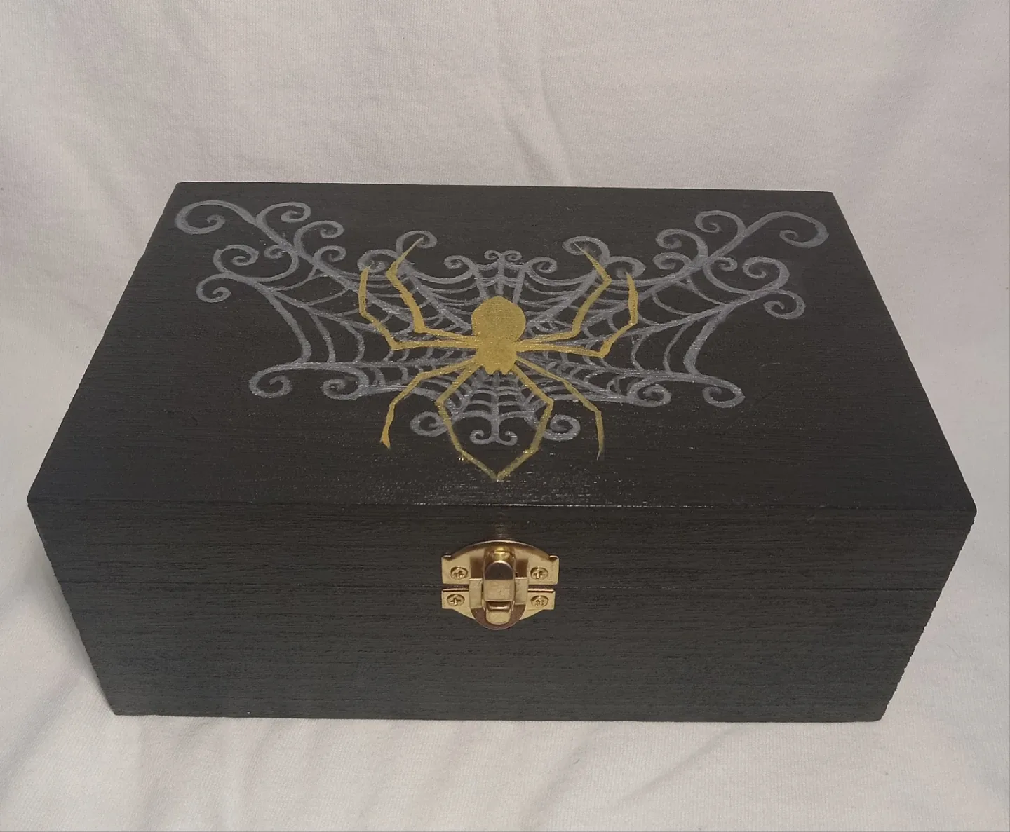 Hand-Painted Spiderweb Wooden Box