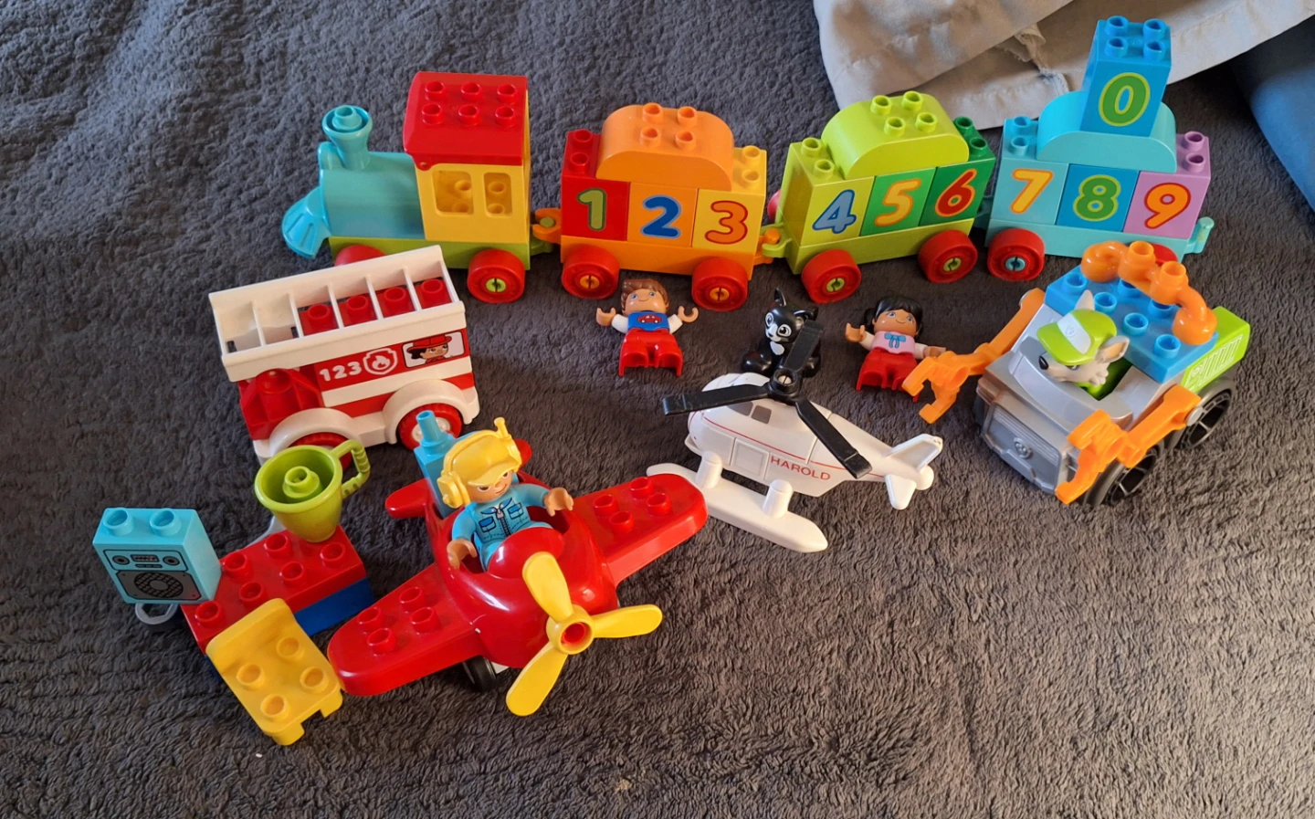 LEGO DUPLO Number Set, Firetruck,  Airplane, Rocky and Harold
