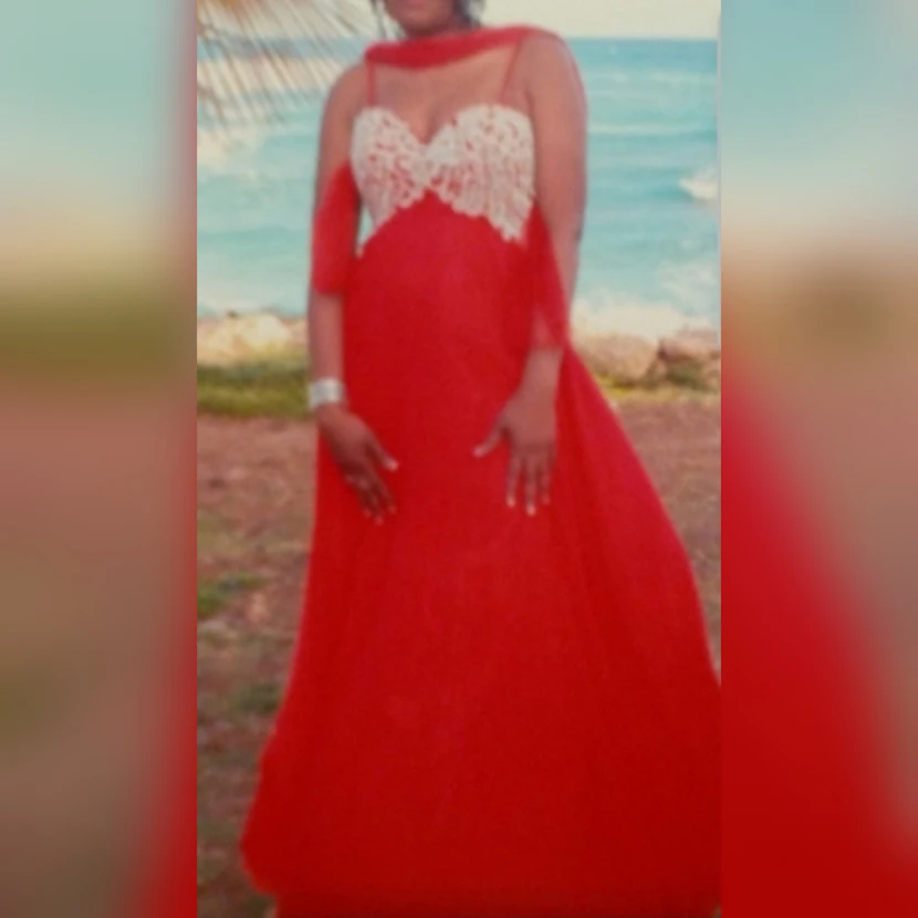 Red Formal Dress with Silver Embroidery