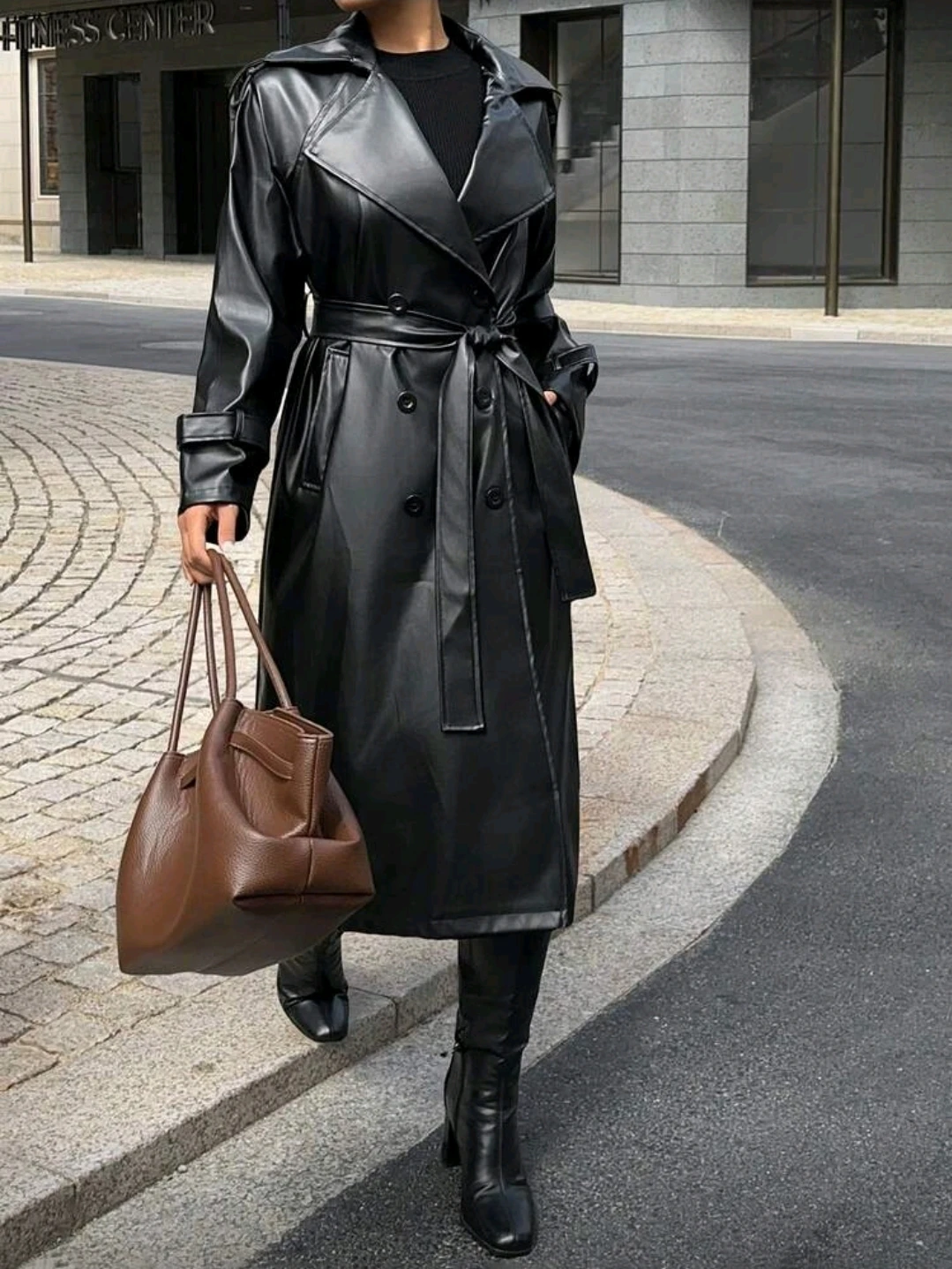 NEW Black Faux Leather Trench Coat