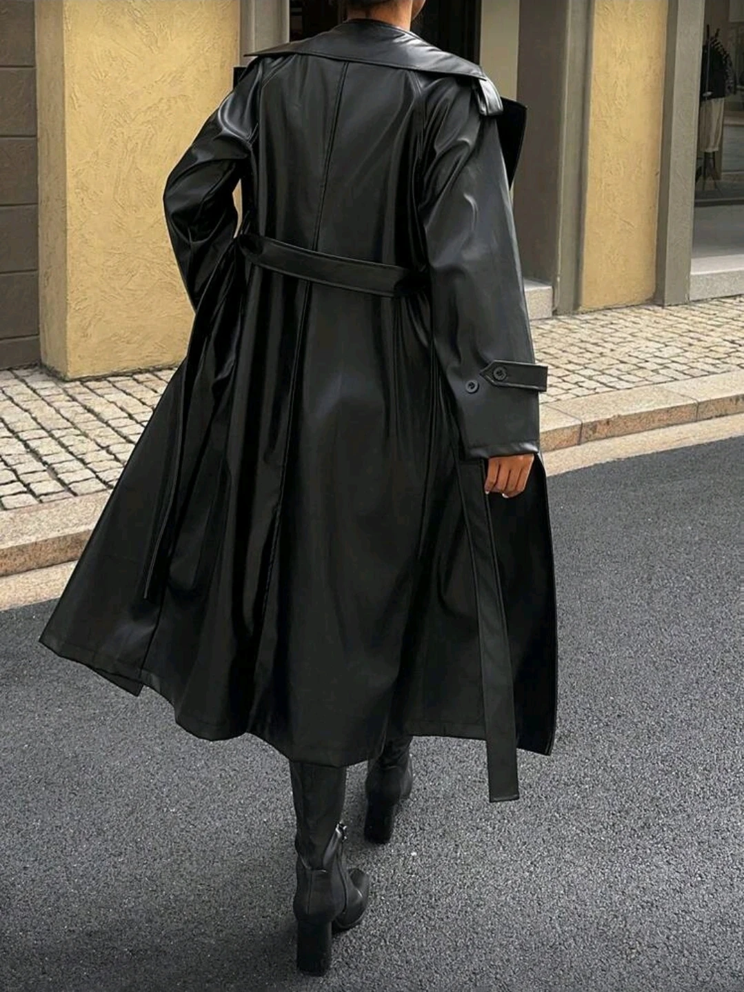 NEW Black Faux Leather Trench Coat - photo 2
