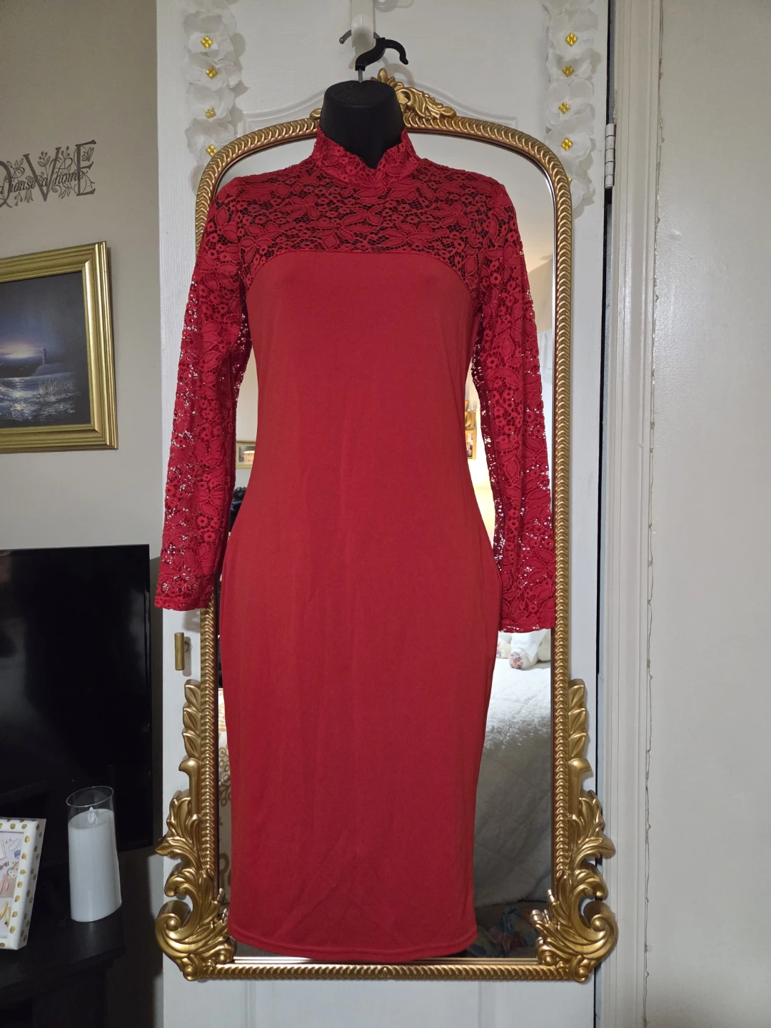 Red Lace Long Sleeve Dress