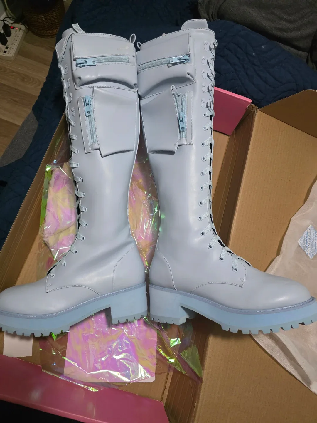 Baby Blue Knee High Boots - Size 10M