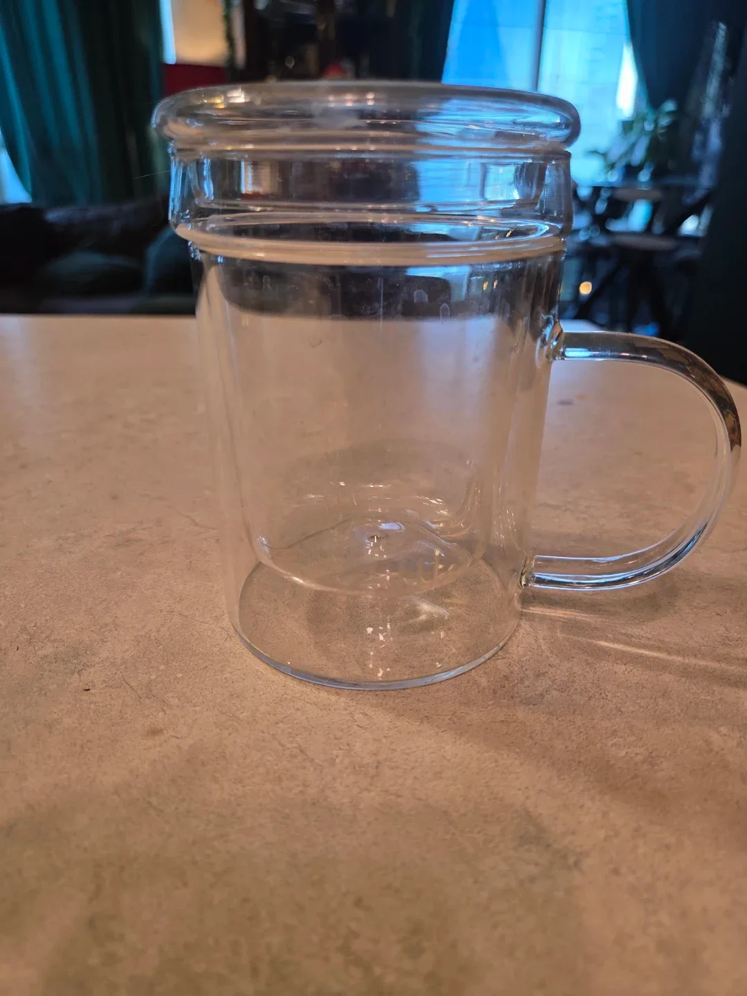 Clear Glass tea straining Mug with Lid image indicator(2)