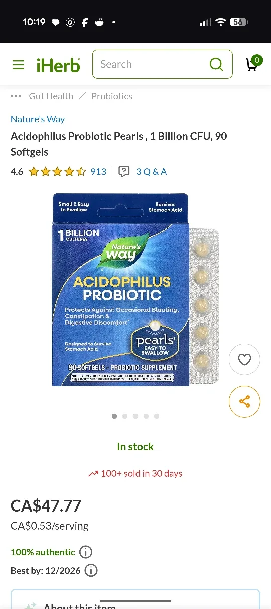 Nature's Way Acidophilus Probiotic Pearls, 90 Softgels