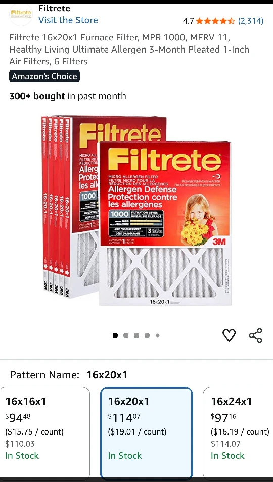 Filtrete 16x20x1 Allergen Defense Air Filter