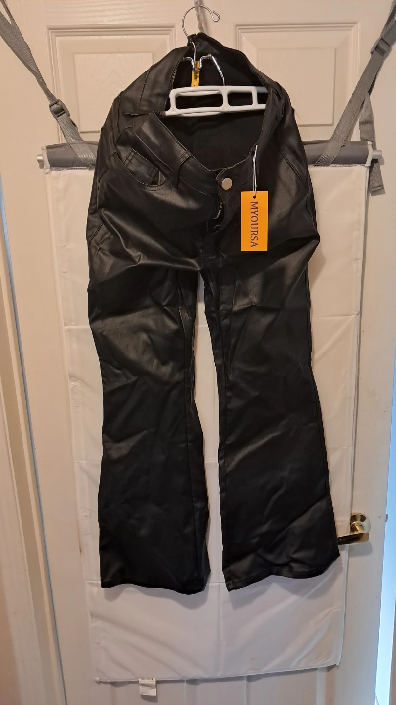 Myoursa Black Faux Leather Pants