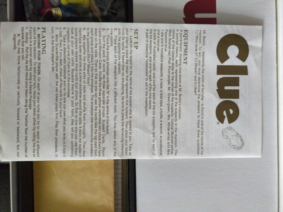 1986 Original Clue Classic Detective Game - Parker Brothers - photo 5