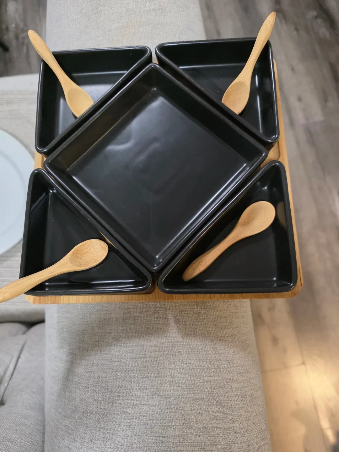 Black Serving Dishes with Spoons