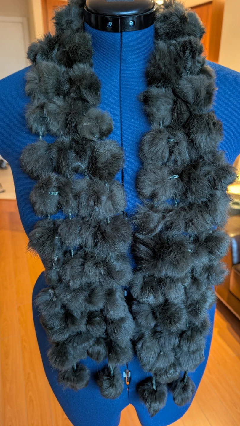 Fur Pom Pom Scarf - Dark Olive - Grey - photo 2