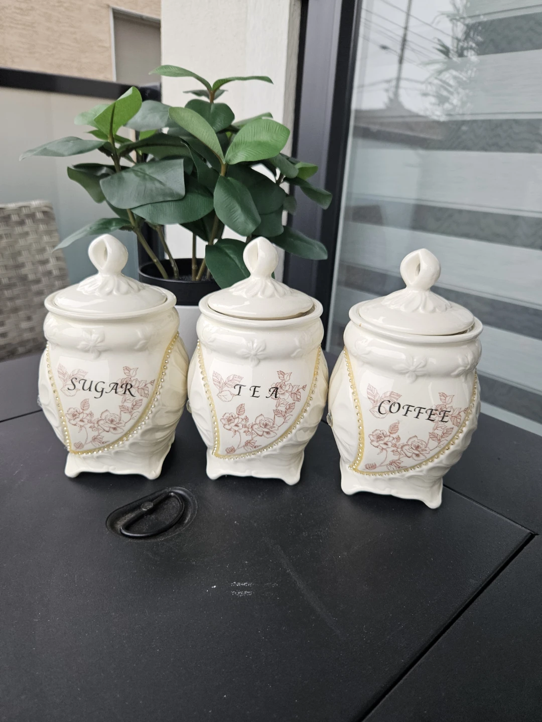 Ceramic Sugar, Tea, and Coffee Canisters