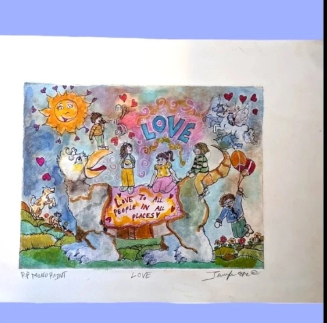LOVE Hand painted original signed Etching & watercolor - photo 5