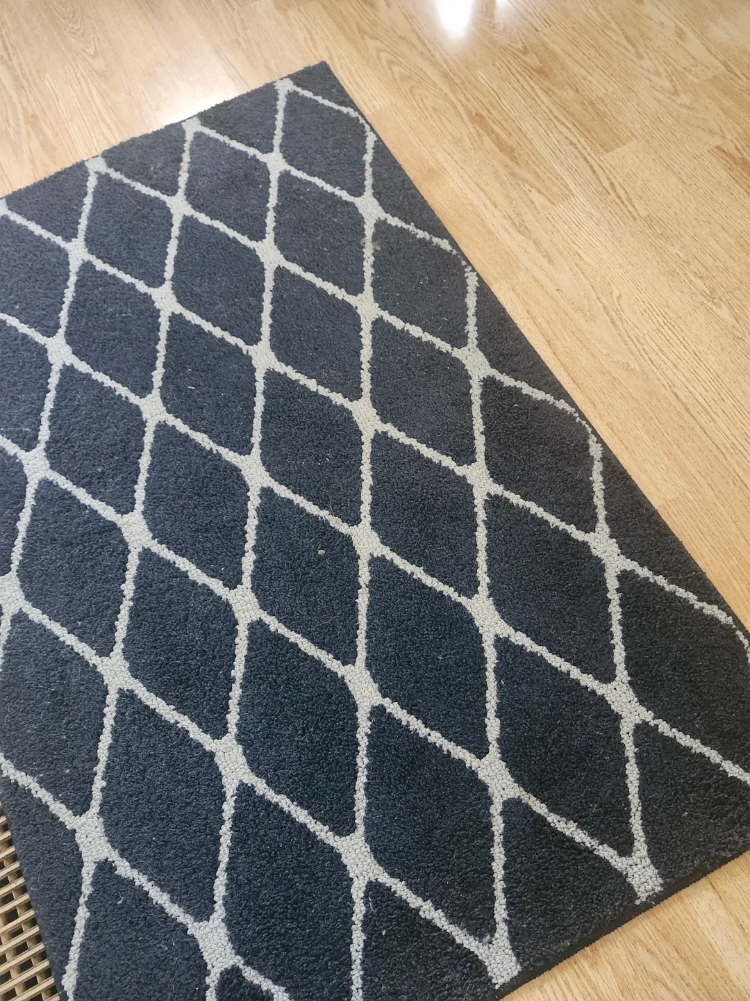 Navy Blue & Off White Patterned Area Rug