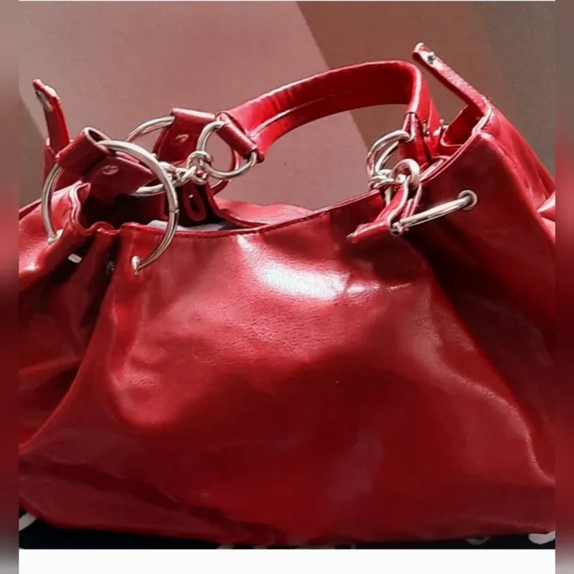 Red  Faux Leather Handbag