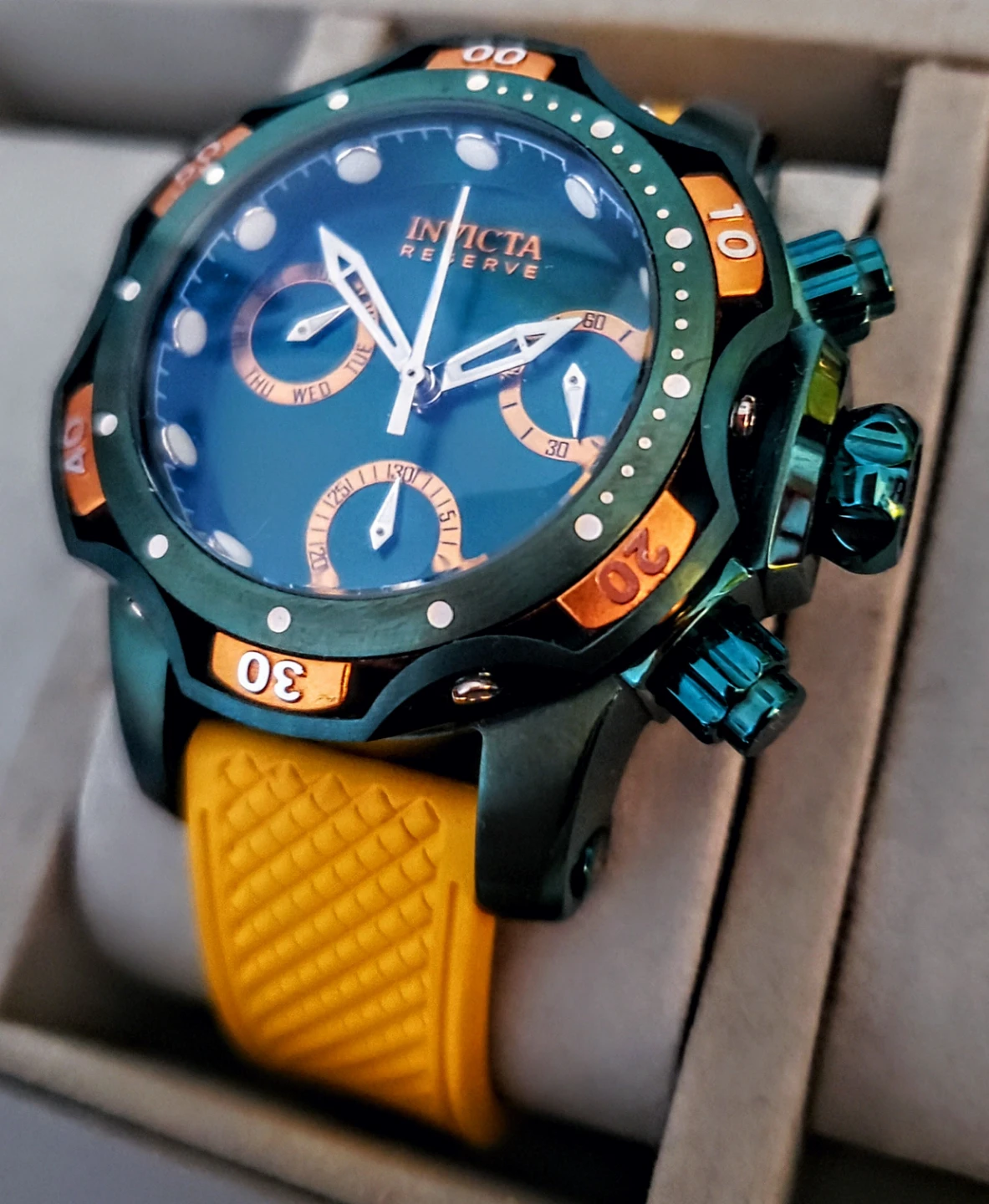 Invicta Reserve Venom Swiss Watch Green Gold Silver White