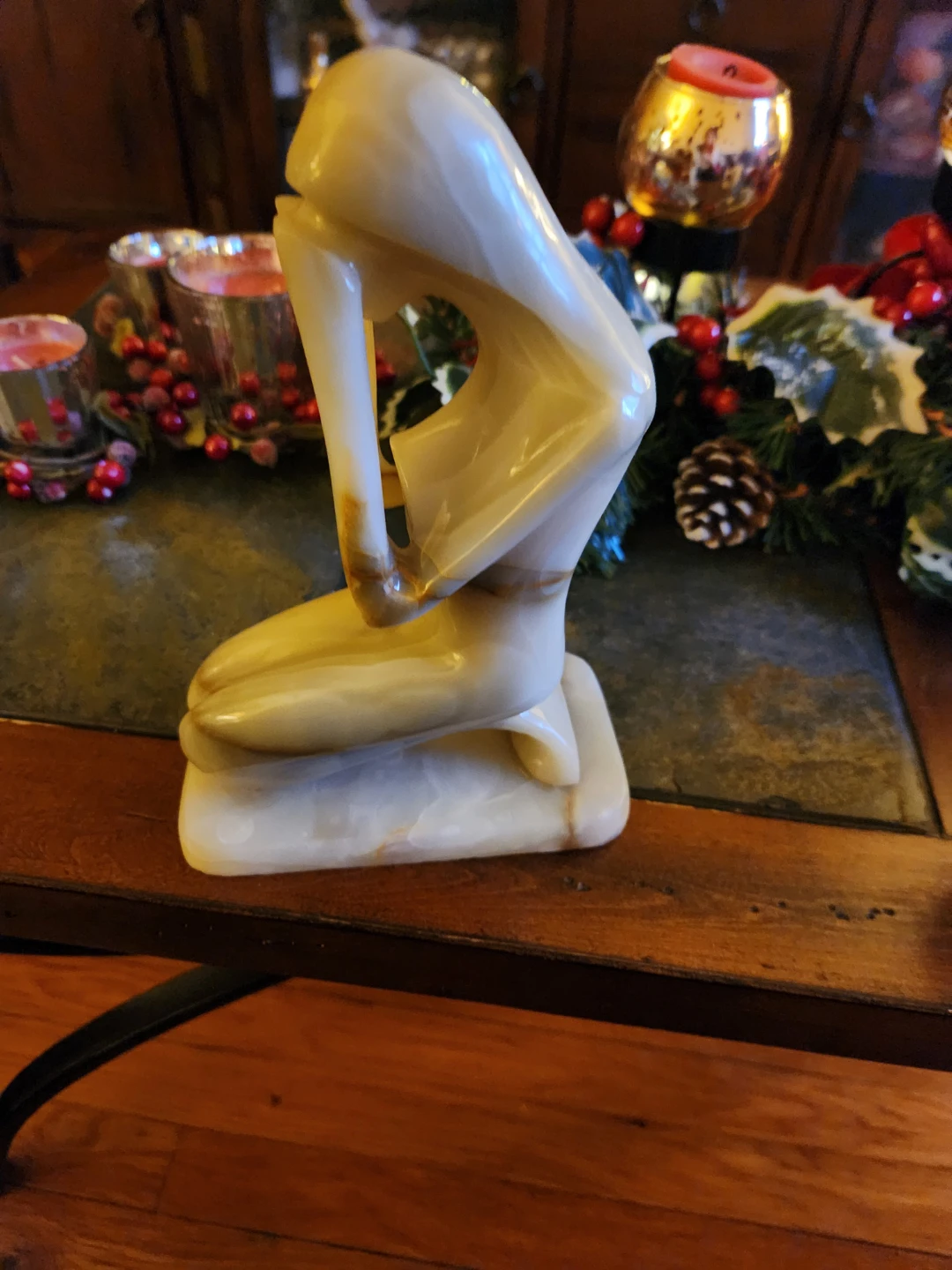 Vintage Alabaster Sculpture Kneeling Figure - photo 2