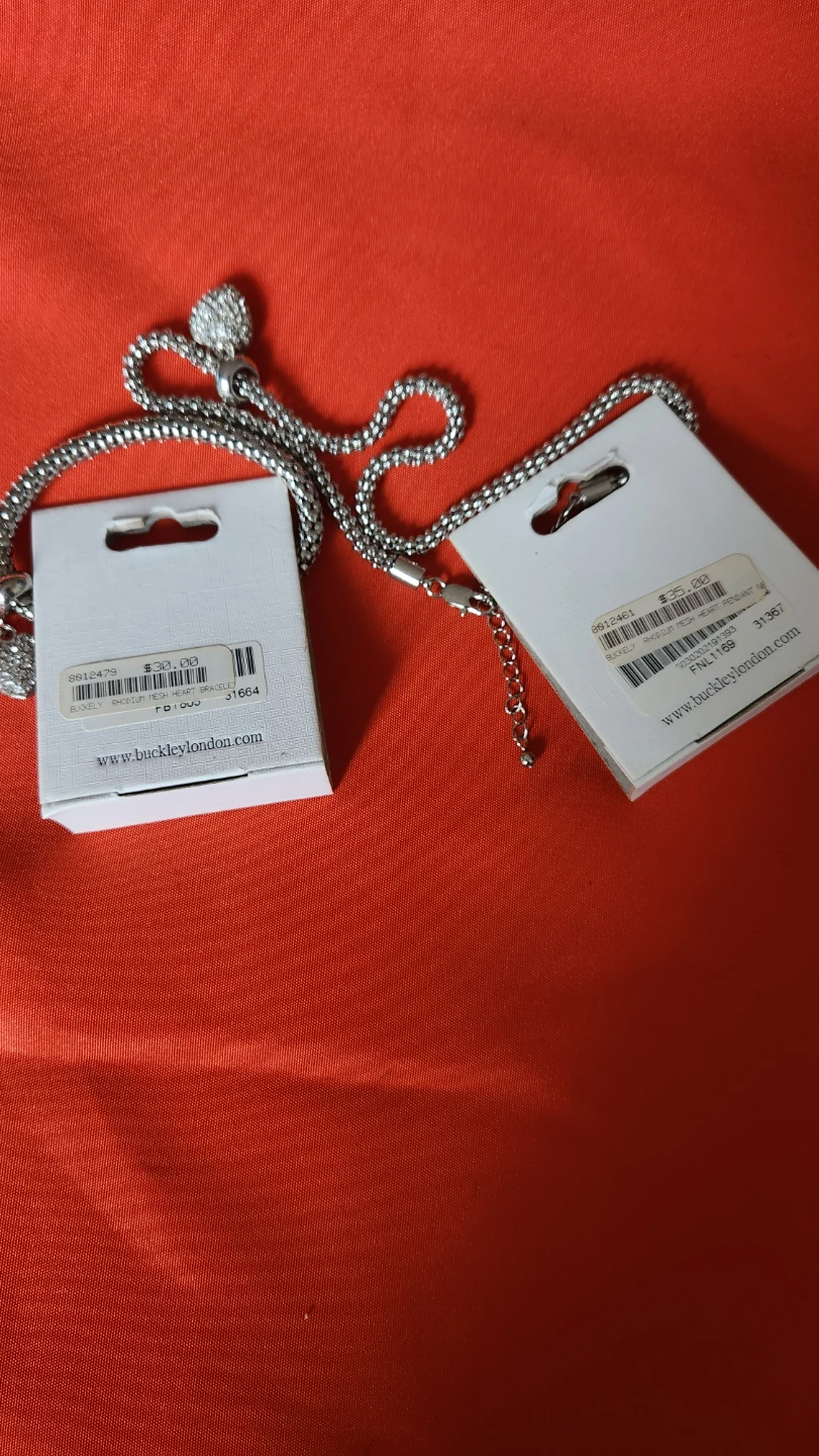 Buckley London Rhodium Mesh Heart Pendant Necklace & Bracelet