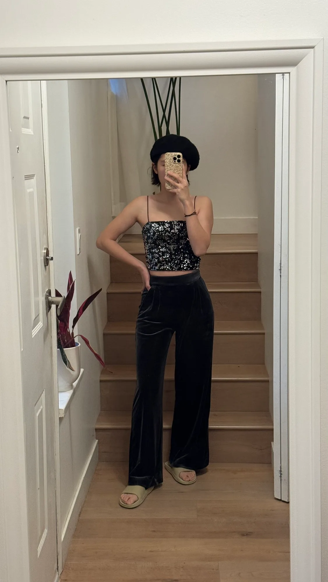 Sold together! Blue grey velvet wide leg pants and glitter tank