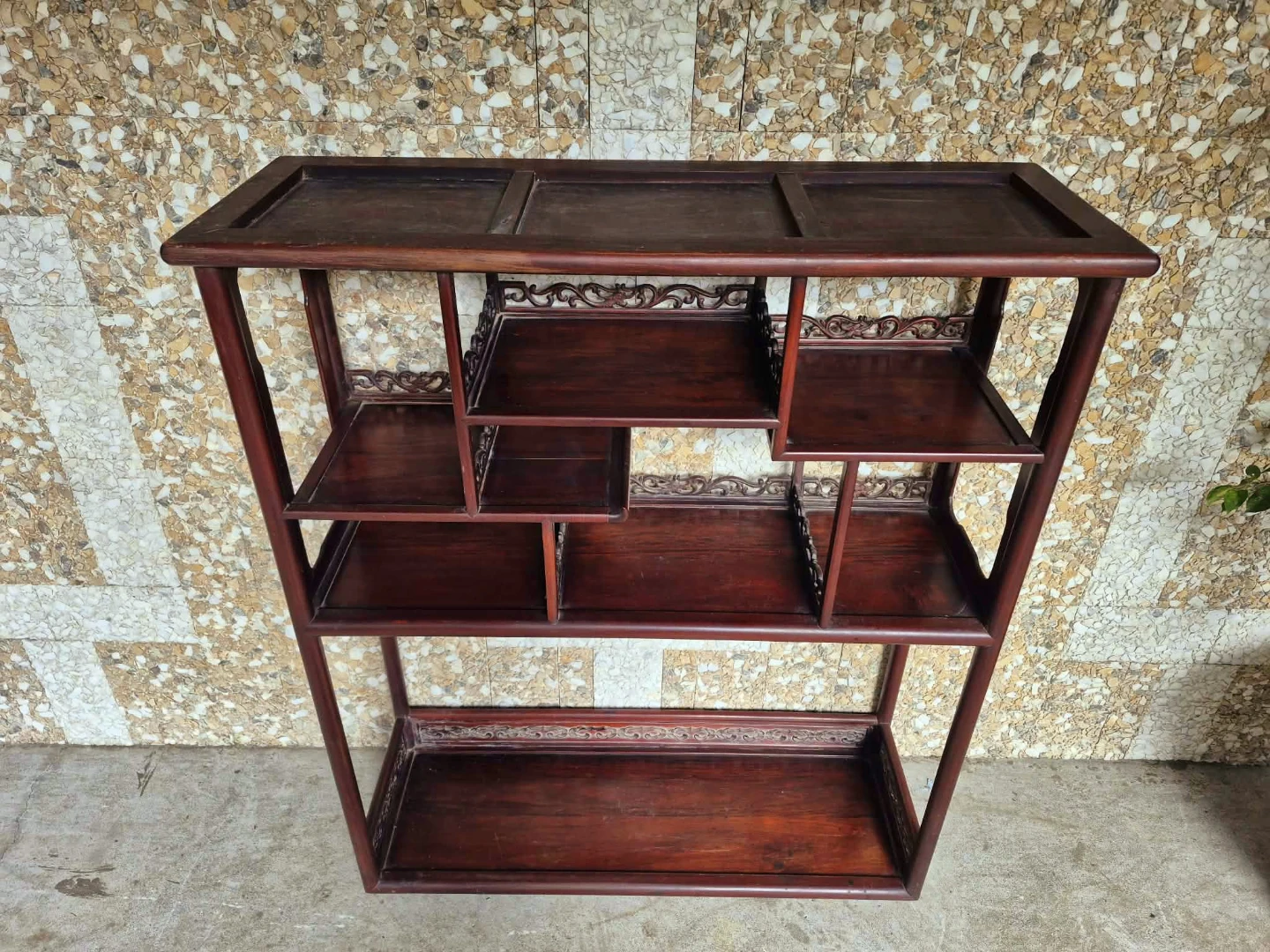 Vintage Staggered Etagere Solid Elm Wall Unit Bookshelf - photo 5