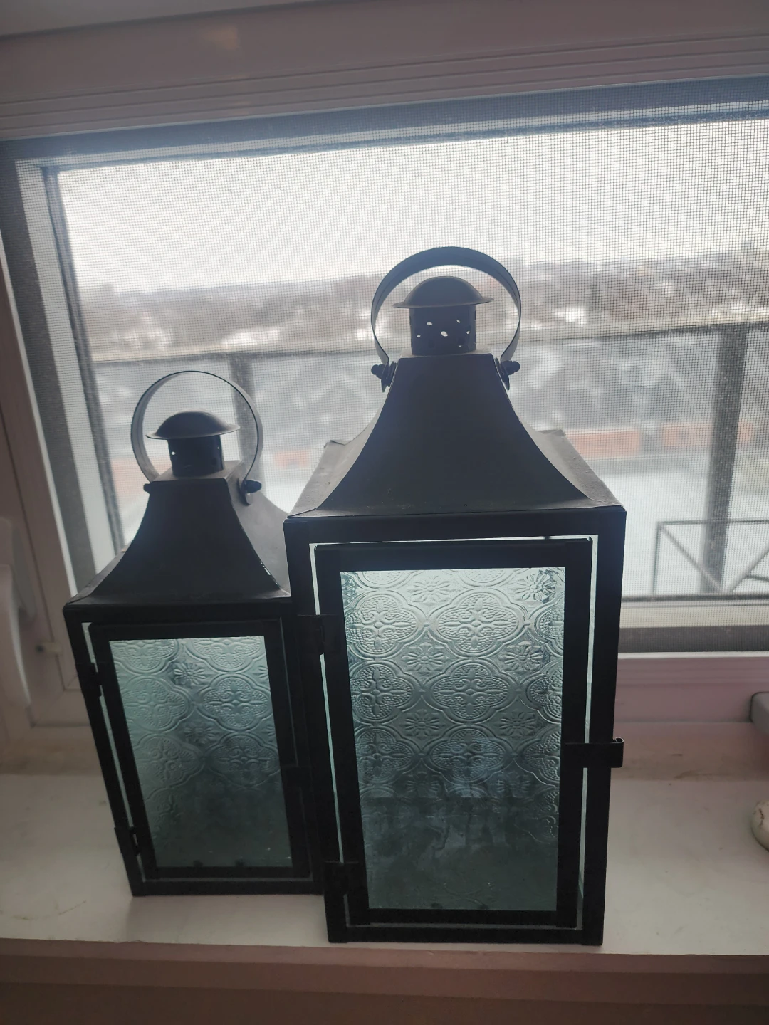 Metal & Glass Decorative Lanterns - Set of 2