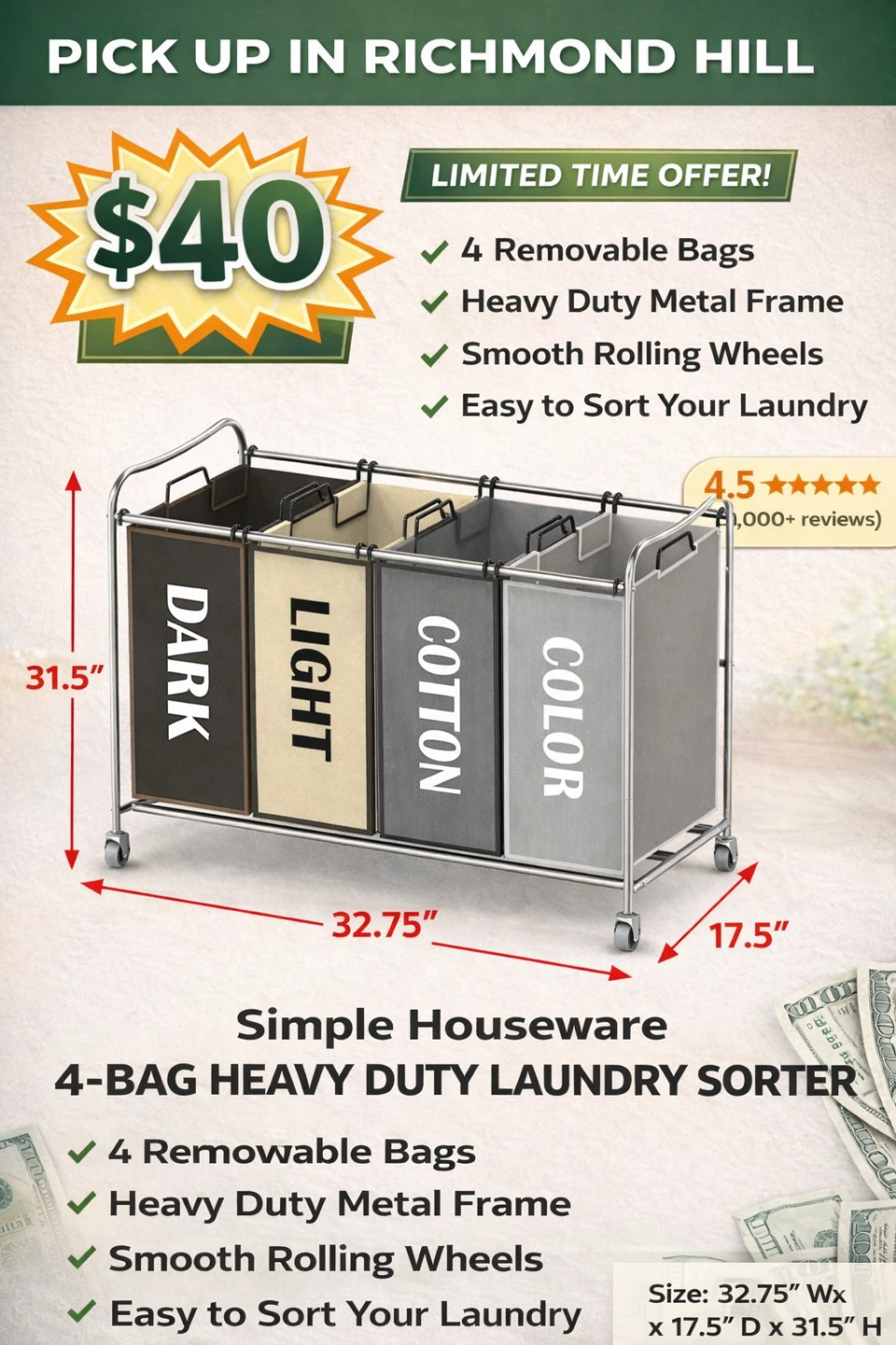 Simple Houseware 4-Bag Laundry Sorter