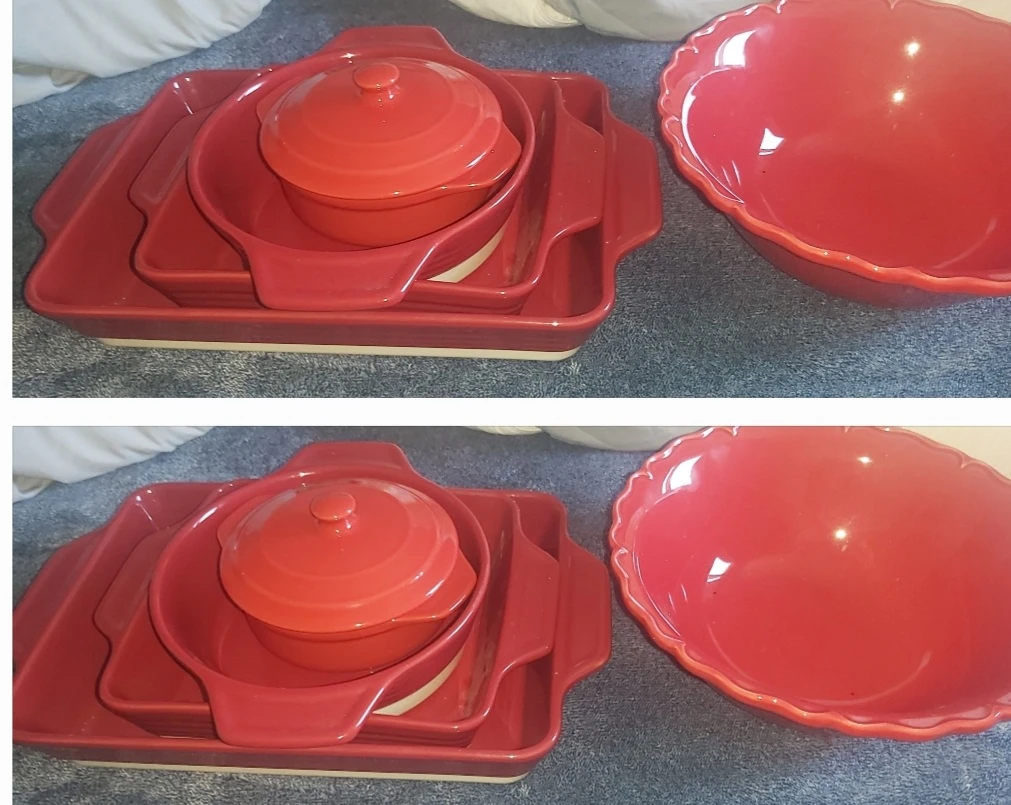 Red Stoneware Baking Dish Set