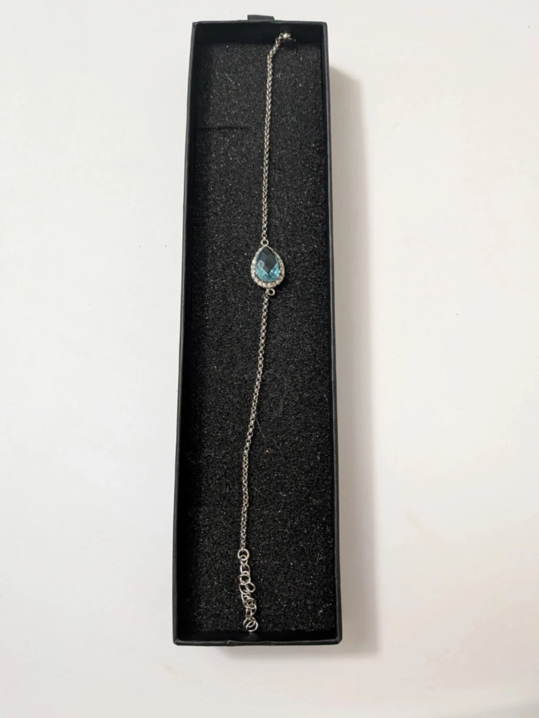 Silver Necklace with Blue Teardrop Pendant