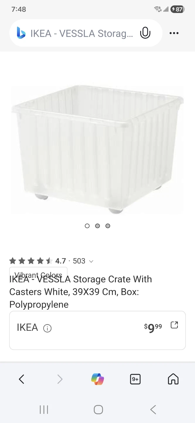 IKEA VESSLA Storage Crate with Casters - White - photo 3