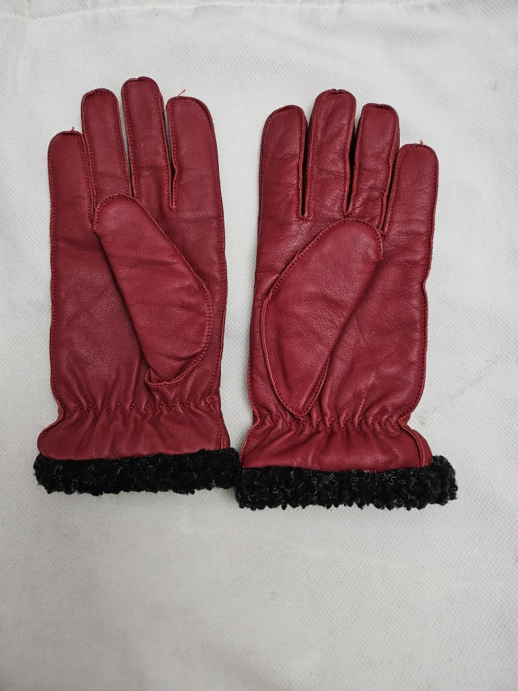 Red Leather Gloves with Fur Trim - photo 2