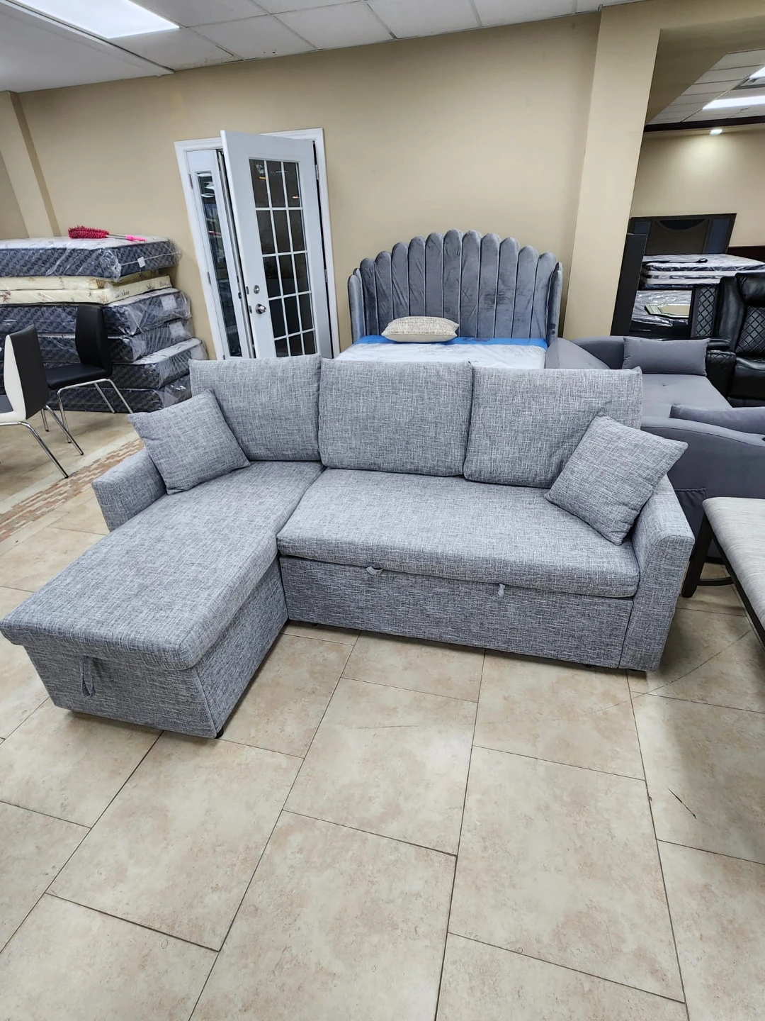 Grey Sectional Sofa with Pull-Out Bed - photo 3