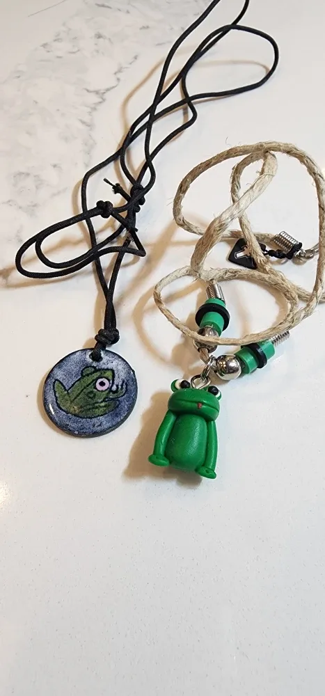 Two Handmade Frog Pendants - Unique Necklaces