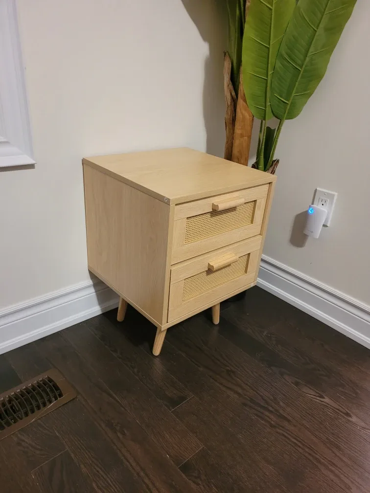 Rattan Nightstand with 2 Drawers - Light Wood image indicator(2)