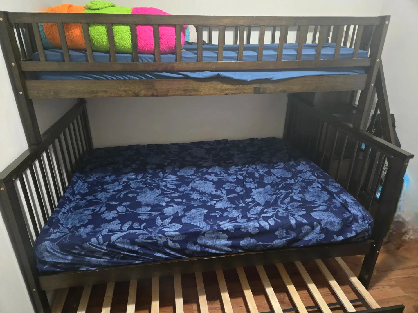 Dark Brown Wooden Bunk Bed with Trundle