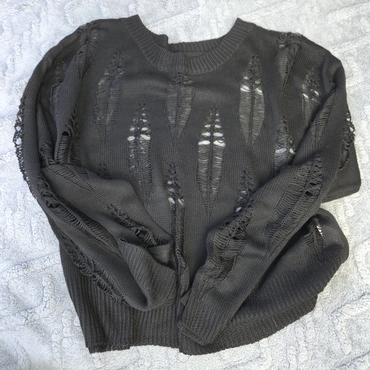 Distressed Black Knit Sweater