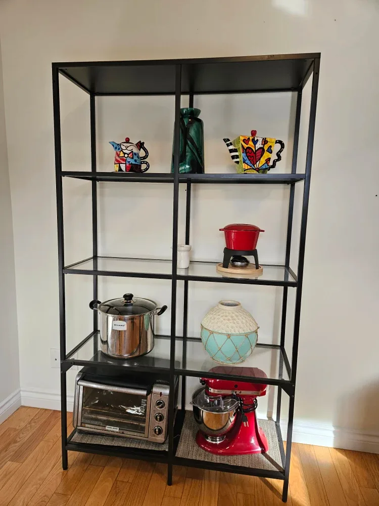 Black Metal & Glass Shelving Unit