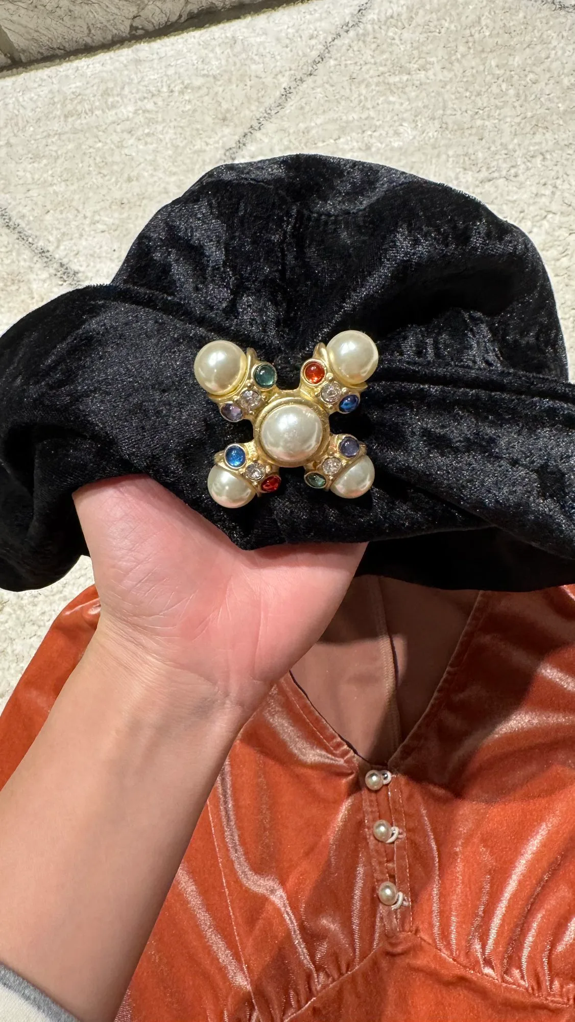 Sold together! Coral velvet V-neck dress image indicator(5)